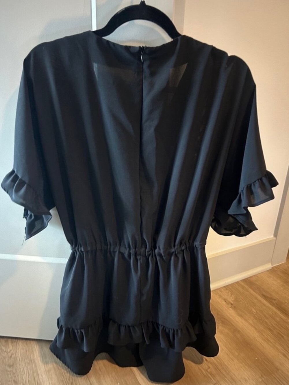 Black Short Romper with Ruffle Hem - Picture 2 of 2